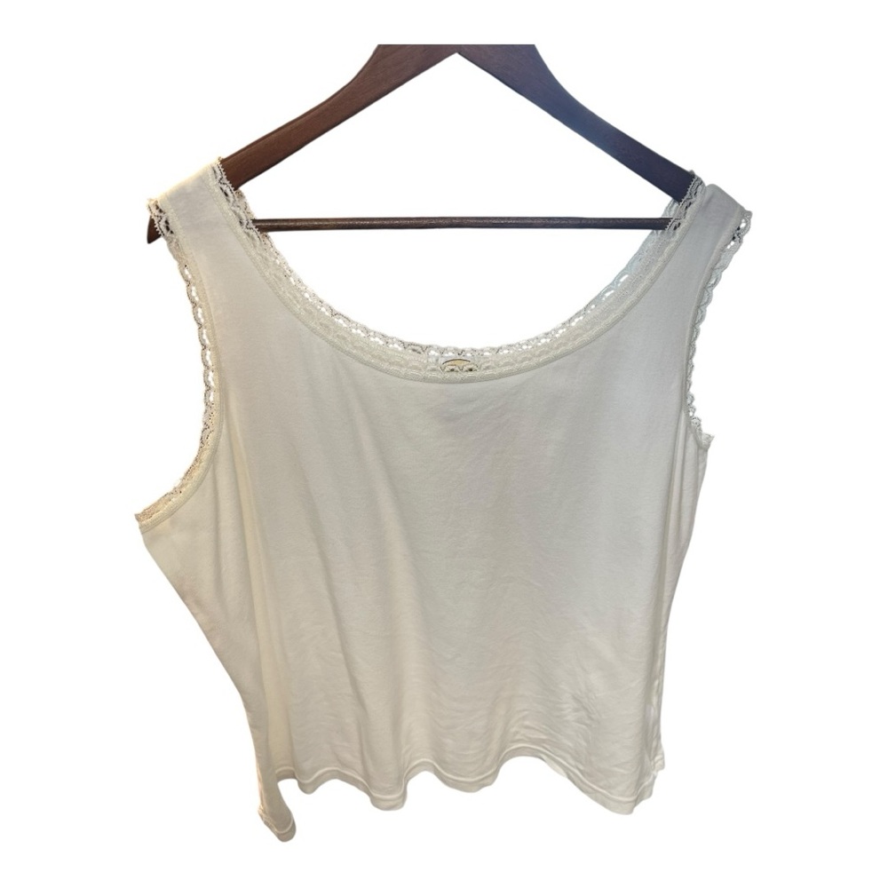 Talbots Woman White 100% Cotton Lace Trim Women's Micro Ribbed Tank Top 2X - Picture 4 of 11